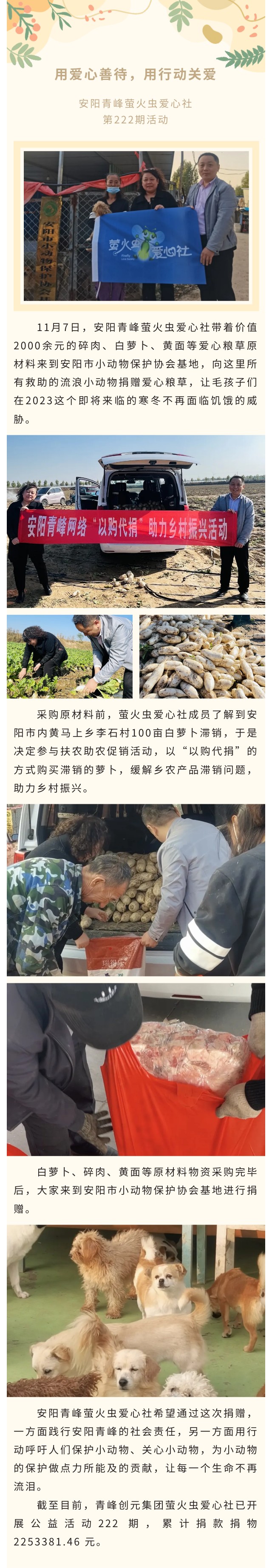 用愛心善待，用行動關(guān)愛--青峰創(chuàng)元集團(tuán)螢火蟲愛心活動第222期報(bào)道